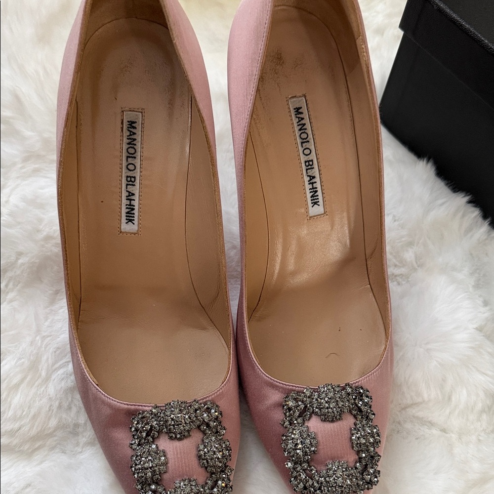 Manolo Blahnik Blush Satin Heels with Sparkling Accents